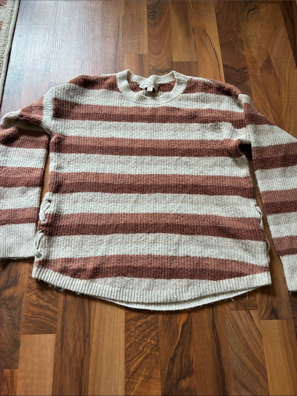 Pink Republic Striped Crewneck Sweater in Cream and Brown